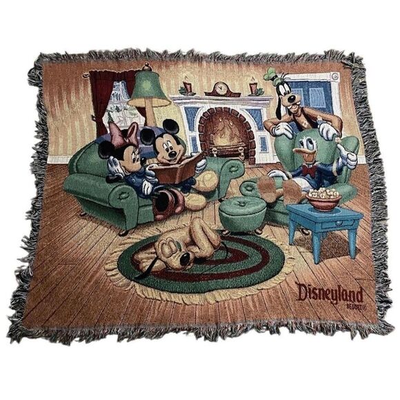 Disneyland Tapestry Woven Throw Blanket Mickey Minnie Goofy Donald Pluto - Picture 1 of 6